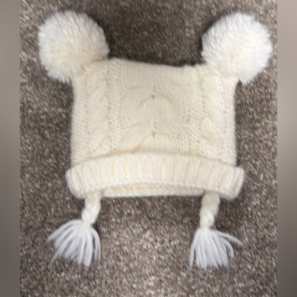 Laura Ashley Cream Knit Hat with Pom-Poms